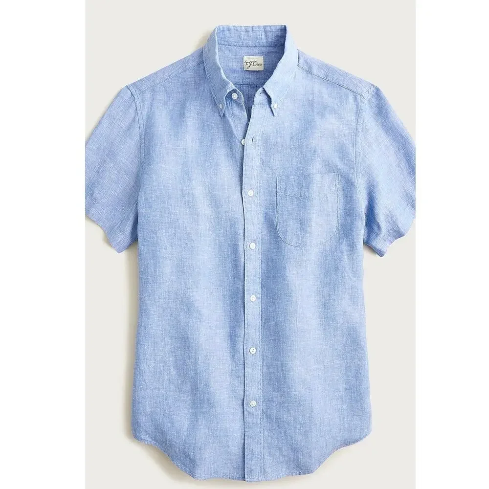 NWOT J. Crew Short-Sleeve Baird McNutt Irish Linen Shirt Blue XL